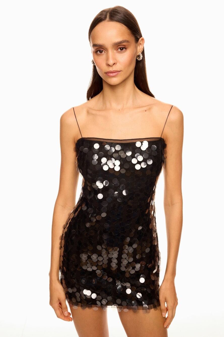 16ARLINGTON Sz 4 Black Sequined Fia Sleeveless Party Club NYE Slip Mini Dress